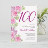 Pink Roses Custom Photo Template 100th Birthday 招待状 (スタンド正面)