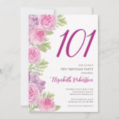 Pink Roses Custom Photo Template 101st Birthday 招待状 (正面)