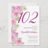 Pink Roses Custom Photo Template 102nd Birthday 招待状 (正面)