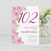 Pink Roses Custom Photo Template 102nd Birthday 招待状 (スタンド正面)