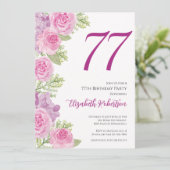 Pink Roses Custom Photo Template 77th Birthday 招待状 (スタンド正面)