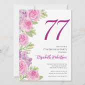 Pink Roses Custom Photo Template 77th Birthday 招待状 (正面)