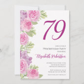 Pink Roses Custom Photo Template 79th Birthday 招待状 (正面)