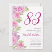 Pink Roses Custom Photo Template 83rd Birthday 招待状 (正面)
