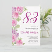 Pink Roses Custom Photo Template 83rd Birthday 招待状 (スタンド正面)