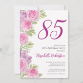 Pink Roses Custom Photo Template 85th Birthday 招待状 (正面)