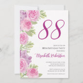 Pink Roses Custom Photo Template 88th Birthday 招待状 (正面)