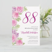 Pink Roses Custom Photo Template 88th Birthday 招待状 (スタンド正面)