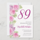 Pink Roses Custom Photo Template 89th Birthday 招待状 (正面)