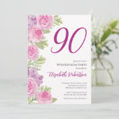 Pink Roses Custom Photo Template 90th Birthday 招待状 (スタンド正面)