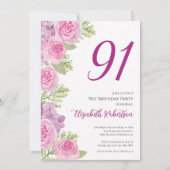 Pink Roses Custom Photo Template 91st Birthday 招待状 (正面)