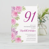 Pink Roses Custom Photo Template 91st Birthday 招待状 (スタンド正面)