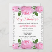 Pink Roses & Diamonds 40th Birthday Spanish 招待状 (正面)