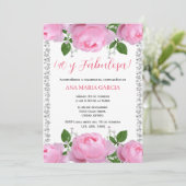 Pink Roses & Diamonds 40th Birthday Spanish 招待状 (スタンド正面)