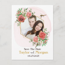 Pink Roses & Dragonfly Photo Save the Date