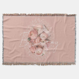 Pink Roses Elegant Vintage Personalized Monogram スローブランケット