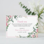 Pink roses eucalyptus leaves floral frame funeral サンキューカード (スタンド正面)