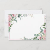Pink roses eucalyptus leaves floral frame funeral サンキューカード (裏面)