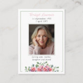 Pink Roses & Eucalyptus Memorial Photo Prayer Card 名刺 (正面)