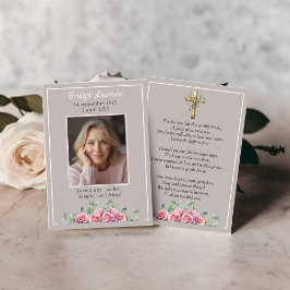 Pink Roses & Eucalyptus Memorial Photo Prayer Card 名刺