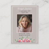 Pink Roses & Eucalyptus Memorial Photo Prayer Card 名刺 (正面)