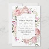 Pink Roses Feminine Floral Wedding Invitation 招待状 (正面)
