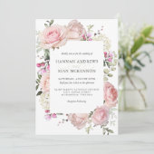 Pink Roses Feminine Floral Wedding Invitation 招待状 (スタンド正面)