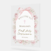  pink roses First Holy Communion welcome sign アクリルサイン (傾斜)