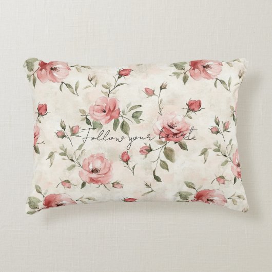 Pink Roses Floral  アクセントクッション (正面)