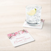 Pink Roses Floral スクエアペーパーコースター (インサイチュ)