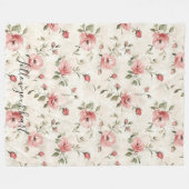 Pink Roses Floral  フリースブランケット (正面(横))