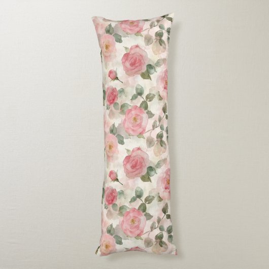 Pink Roses Floral  ボディピロー (裏面 (縦))