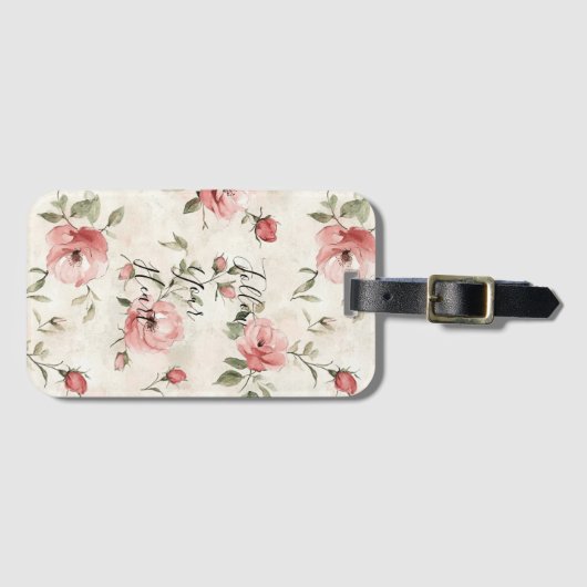 Pink Roses Floral  ラゲッジタグ (正面横)