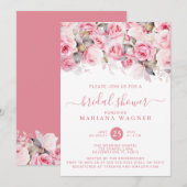 Pink Roses Floral Bridal Shower 招待状 (正面/裏面)