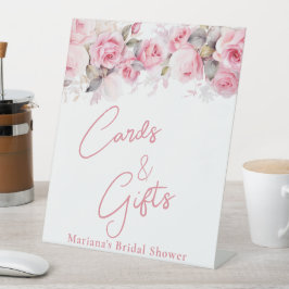Pink Roses Floral  Bridal Shower Cards & Gifts 台座サイン