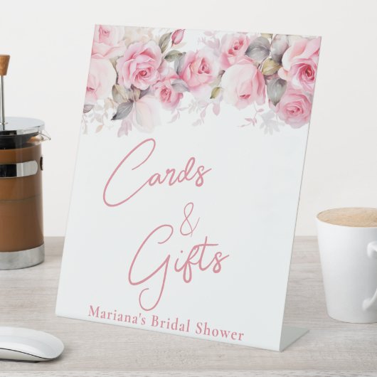 Pink Roses Floral  Bridal Shower Cards & Gifts 台座サイン (インサイチュ)