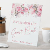 Pink Roses Floral Bridal Shower Guest Book Table 台座サイン (インサイチュ)