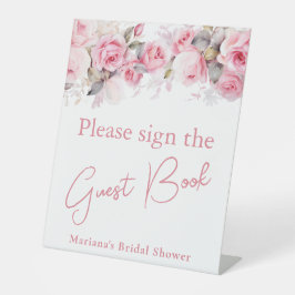 Pink Roses Floral Bridal Shower Guest Book Table 台座サイン