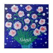 Pink Roses Floral Customized Ceramic Tile タイル (正面)