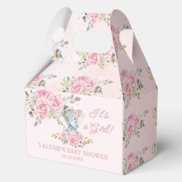 Pink Roses Floral Elephant Girl Baby Shower フェイバーボックス
