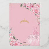 Pink Roses Floral Gold Princess Dress Sweet 16  箔招待状 (裏面)