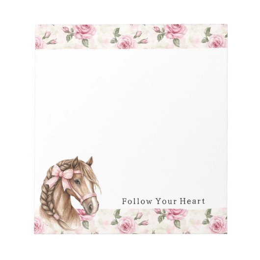 Pink Roses Floral Horse Bow Quote ノートパッド (正面)