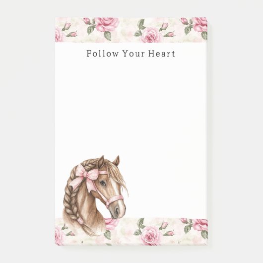 Pink Roses Floral Horse Bow Quote ポストイット (正面)