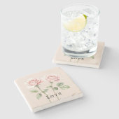 Pink Roses Floral Love ストーンコースター (横)
