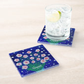 Pink Roses Floral Personalized Coaster ガラスコースター (アングル)