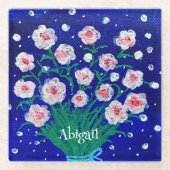 Pink Roses Floral Personalized Coaster ガラスコースター (正面)