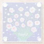 Pink Roses Floral Personalized Coaster ガラスコースター (裏面)