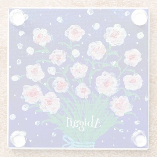 Pink Roses Floral Personalized Coaster ガラスコースター (裏面)