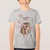 Pink Roses Floral Pretty Horse Pink Bow トライブレンドＴシャツ (正面)