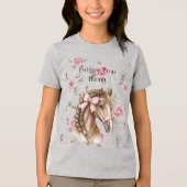 Pink Roses Floral Pretty Horse Pink Bow トライブレンドＴシャツ (正面)